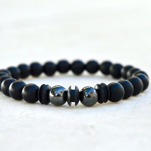 Onyx Hematite Gemstone Beaded Bracelet For Men Women Anniversary Birthday Gift